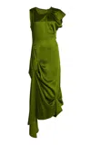 Victoria Beckham Draped Sleeveless Midi Dress With Asymmetric Detailing In Green