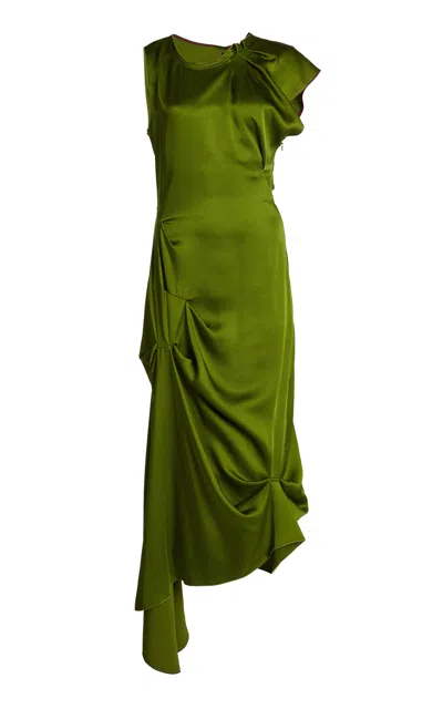 VICTORIA BECKHAM EXCLUSIVE GATHERED SATIN MIDI DRESS