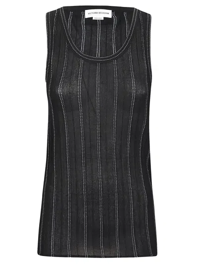 Victoria Beckham Fine Knit Tank In Vertical Stripe Black/blue