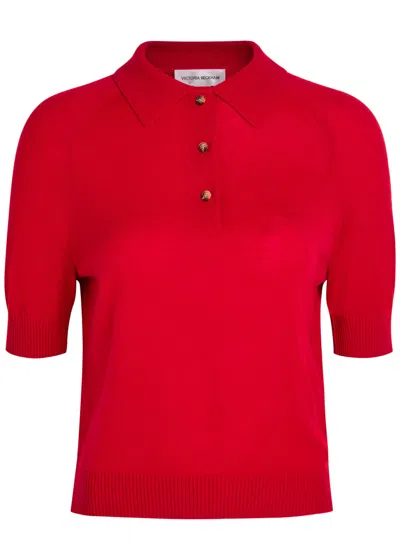 Victoria Beckham Fine-knit Wool Polo Top In Red