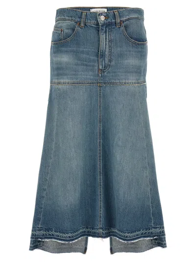 Victoria Beckham Fit & Flare Patched Denim Skirt In Azzurro