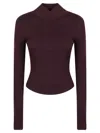 Victoria Beckham Fitted Long-sleeved Ribbed Knit Top With High Neckline In Brown