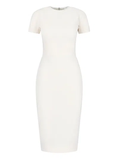 Victoria Beckham T-shirt Fitted Midi Dress With Back Zipper In Cream