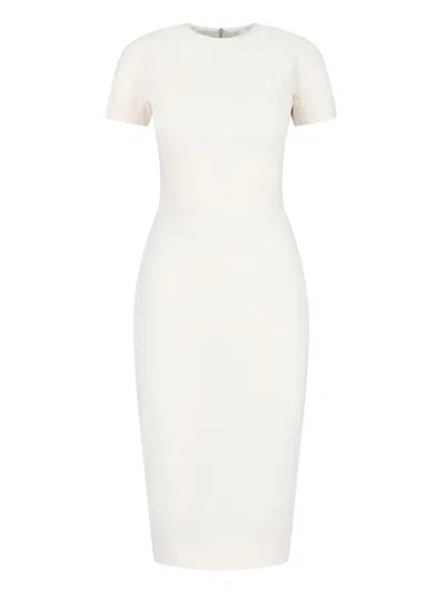 Victoria Beckham T-shirt Fitted Midi Dress With Back Zipper In Ivory