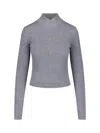 Victoria Beckham Fitted Ribbed Knit Sweater With Subtle V-neckline In Gray