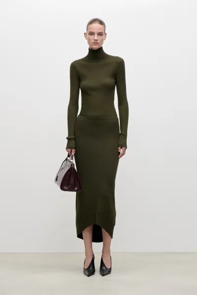 Victoria Beckham Fine-knit Ribbed High-rise Wool Midi Skirt In Black