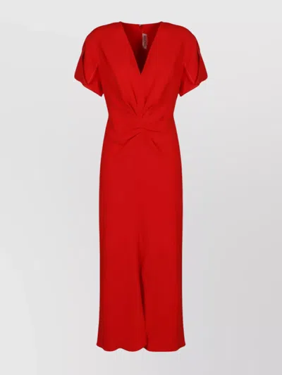 Victoria Beckham Fitted Waist Pleated Dress With V-neckline In Red