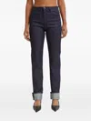 Victoria Beckham Five-pocket Leather-patch Trousers In Blue