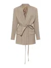 Victoria Beckham Wool Jacket Belt Longline Flap Pockets In Beis