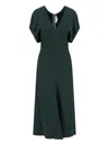Victoria Beckham Green Midi Dress With Ruched Sleeves And V Neck In Green