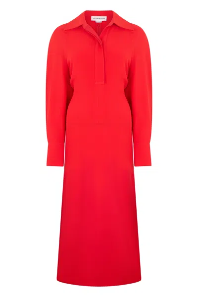 Victoria Beckham Floor-length Midi Dress With Long Sleeves In Red