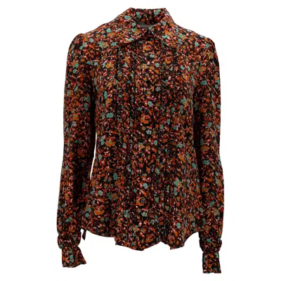 Victoria Beckham Floral Blouse In Multicolor Silk In Brown