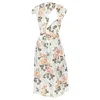 Victoria Beckham Floral Print Cut Open Back Belted Dress In Beige