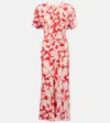 Victoria Beckham Floral Gathered-waist Midi Dress In Chilli / Blush