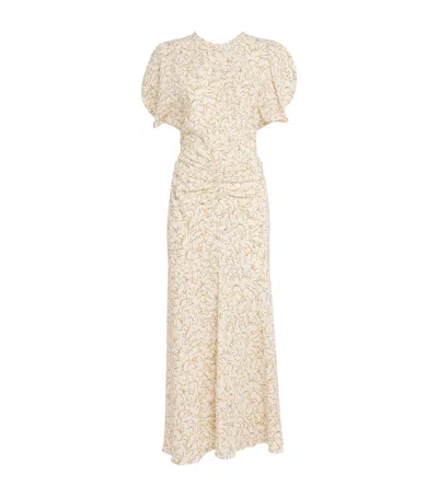 Victoria Beckham Floral Gathered-waist Midi Dress In Floral Ovation Peach