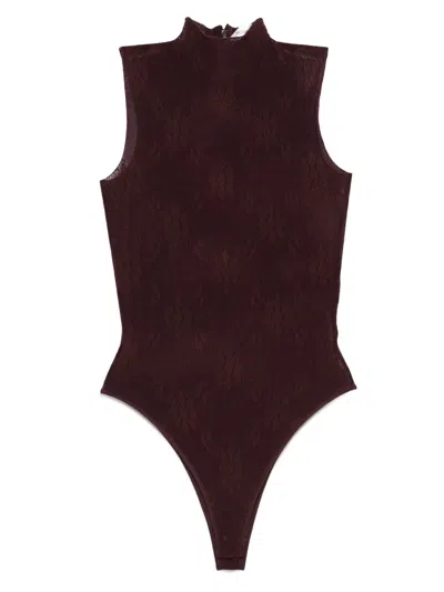 Victoria Beckham Floral-lace Bodysuit In Port Bordeaux