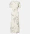 Victoria Beckham Gathered Detail Floral Stretch Cady Midi Dress In White