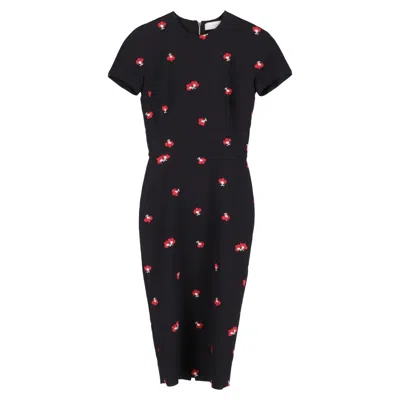 Victoria Beckham Floral Midi Shift Dress In Black Cotton