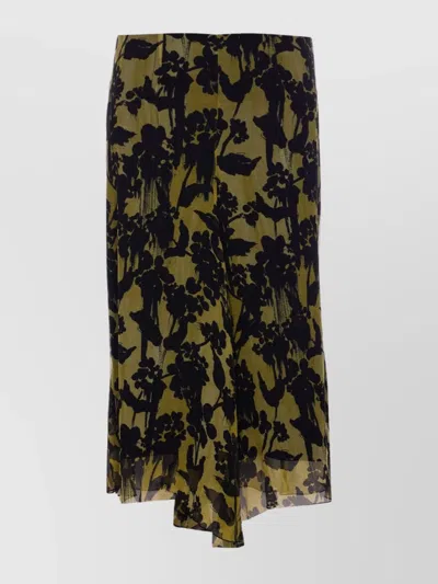 Victoria Beckham Floral Pattern Asymmetric Hem Midi Skirt In Green