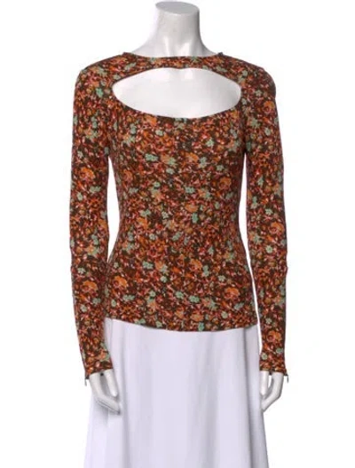 Pre-owned Victoria Beckham Floral Print Bateau Neckline Blouse In Orange