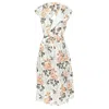 Victoria Beckham Floral Print Cut Open Back Belted Dress In Beige