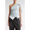 Victoria Beckham Asymmetric Draped Floral Ruched Sleeve Top In Multi