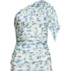 Victoria Beckham Asymmetric Draped Floral Ruched Sleeve Top In Cloud/blue
