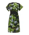 Victoria Beckham Floral Print Mini Dress With Cape-style Sleeves In Green