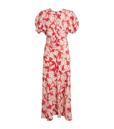 Victoria Beckham Floral Print Gathered-waist Midi Dress In Red