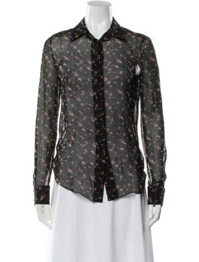 Pre-owned Victoria Beckham Floral Print Long Sleeve Blouse In Black