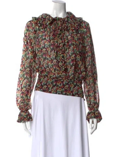 Pre-owned Victoria Beckham Floral Print Long Sleeve Blouse In Black