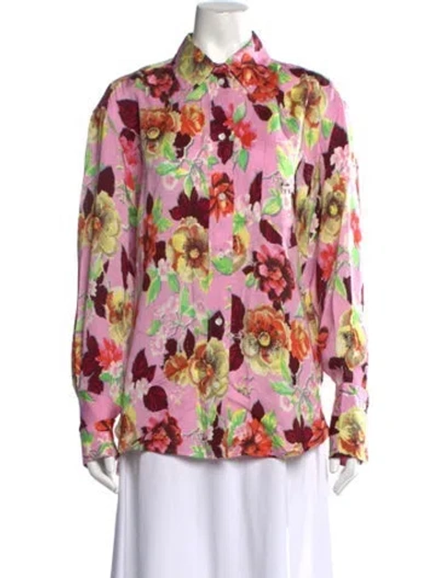 Pre-owned Victoria Beckham Floral Print Long Sleeve Blouse In Pink
