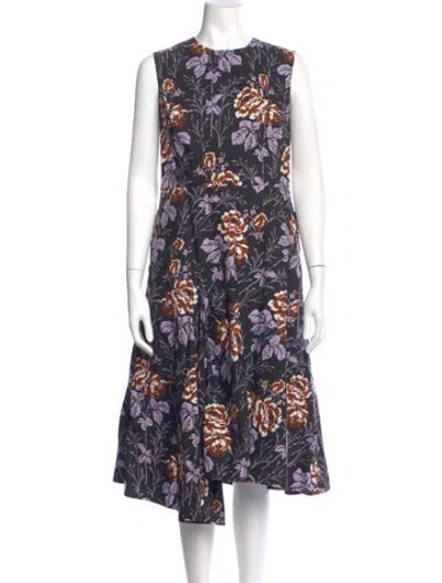 Pre-owned Victoria Beckham Floral Print Midi Length Dress In Black