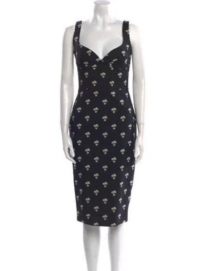 Pre-owned Victoria Beckham Floral Print Midi Length Dress W/ Tags In Black