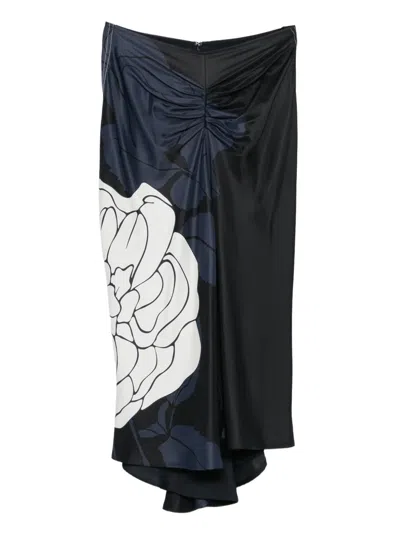 Victoria Beckham Floral-print Midi Skirt In Black