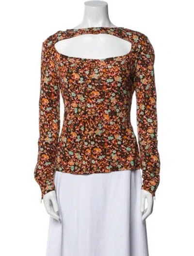 Pre-owned Victoria Beckham Floral Print Off-the-shoulder Blouse In Multi