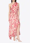 Victoria Beckham Floral Print One-shoulder Draped Midi Dress In Multi
