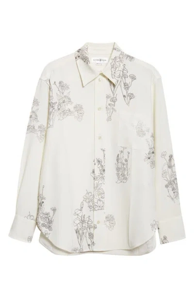 Victoria Beckham Floral Print Sable Cady Button-up Shirt In White
