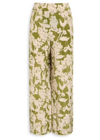 Victoria Beckham Floral-print Silk-crepe Trousers In Green