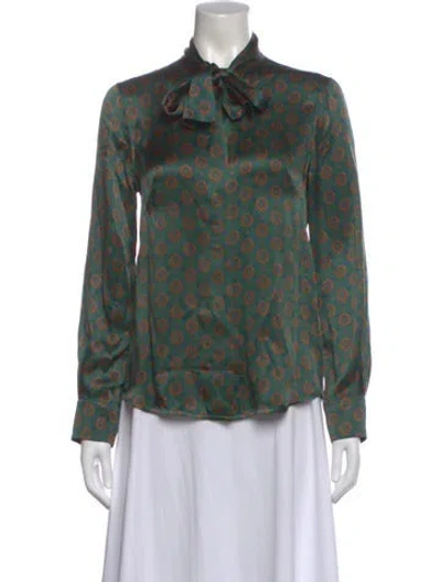 Pre-owned Victoria Beckham Floral Print Tie Neck Blouse In Green