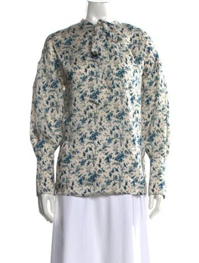 Pre-owned Victoria Beckham Floral Print Tie Neck Blouse In Neutral