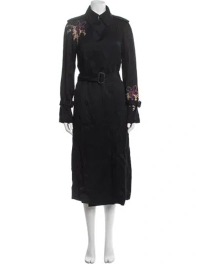 Pre-owned Victoria Beckham Floral Print Trench Coat In Black