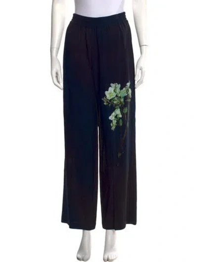 Pre-owned Victoria Beckham Floral Print Wide Leg Pants In Black