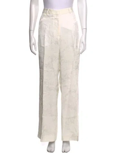 Pre-owned Victoria Beckham Floral Print Wide Leg Pants In White