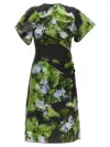 Victoria Beckham Floral Print Mini Dress With Cape-style Sleeves In Green