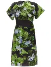 Victoria Beckham Floral Print Mini Dress With Cape-style Sleeves In Green