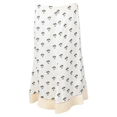 Victoria Beckham Floral Printed Midi Skirt In White Viscose