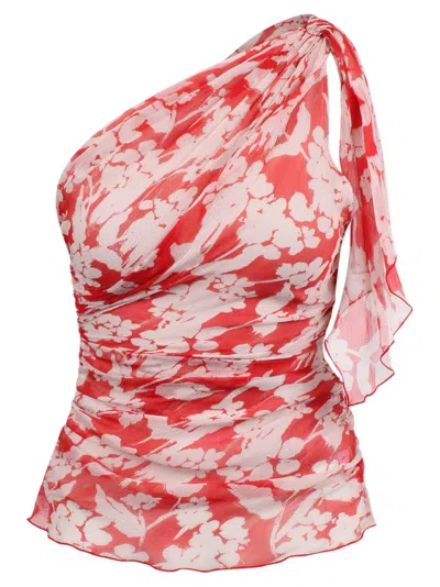 Victoria Beckham Womens Chilli Blush Asymmetric Draped Floral Silk Top In Multi