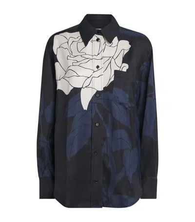 Victoria Beckham Floral Shirt Long Sleeves Collared Neck Pocket In Blue