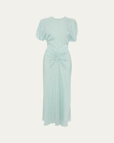 Victoria Beckham Floral Satin Gathered-waist Maxi Dress In Blue
